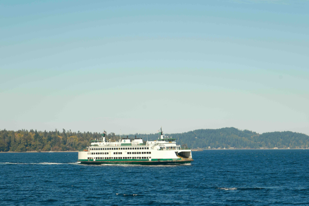 A ferry moving across the water